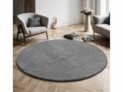 Outlet the carpet Alfombra pelo corto lavable antideslizante - Antracita - 200 cm Redondo - RELAX Gris antracita