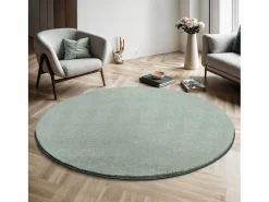 Hot the carpet Alfombra pelo corto lavable antideslizante - Verde - 120 cm Redondo - RELAX Verde claro