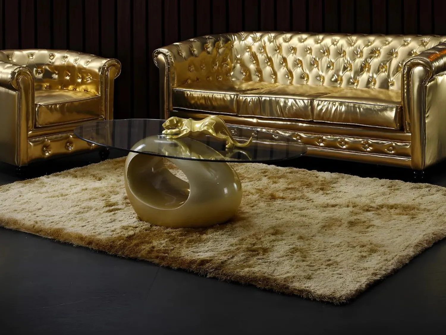 OZAIA Alfombra shaggy de pelo largo - Dorada - 160 x 230 cm - poliéster - GLITTER