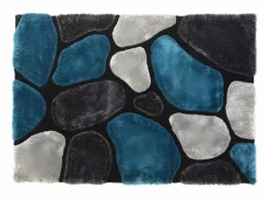 OZAIA Alfombra shaggy turquesa y gris poliéster 120x170 cm PIETRA