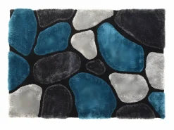 OZAIA Alfombra shaggy turquesa y gris poliéster 160x230 cm PIETRA Azul turquesa