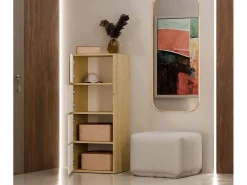 Discount ALMA - Cómoda alta de almacenamiento con 4 puertas con apertura tip-on - Artesanía y blanco Cómoda