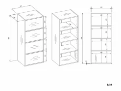 Discount ALMA - Cómoda alta de almacenamiento con 4 puertas con apertura tip-on - Artesanía y blanco Cómoda