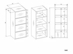 Discount ALMA - Cómoda alta de almacenamiento con 4 puertas con apertura tip-on - Artesanía y blanco Cómoda