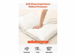 New Almohada de Plumas SucceBuy, Lote de 2, 91 x 50 cm, con Funda de Algodón, Relleno de Plumón de Ganso y Fibra Sintética, Buen Soporte, Confort Óptimo, Blanco