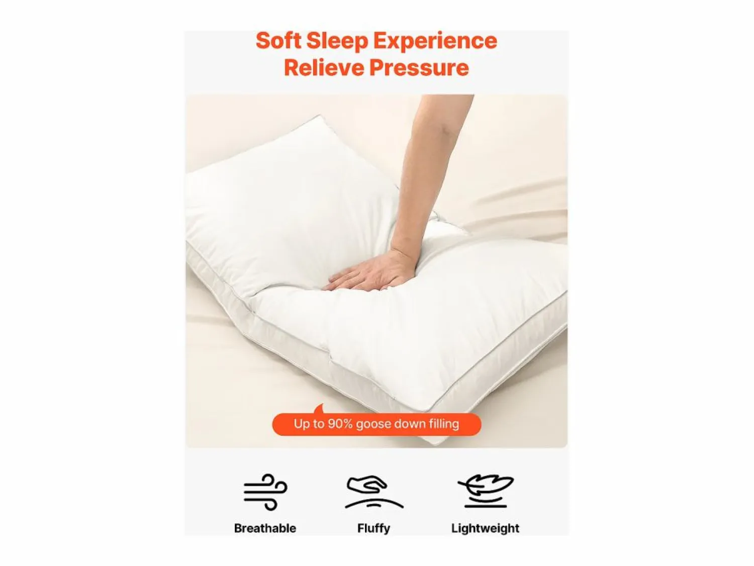 New Almohada de Plumas SucceBuy, Lote de 2, 91 x 50 cm, con Funda de Algodón, Relleno de Plumón de Ganso y Fibra Sintética, Buen Soporte, Confort Óptimo, Blanco