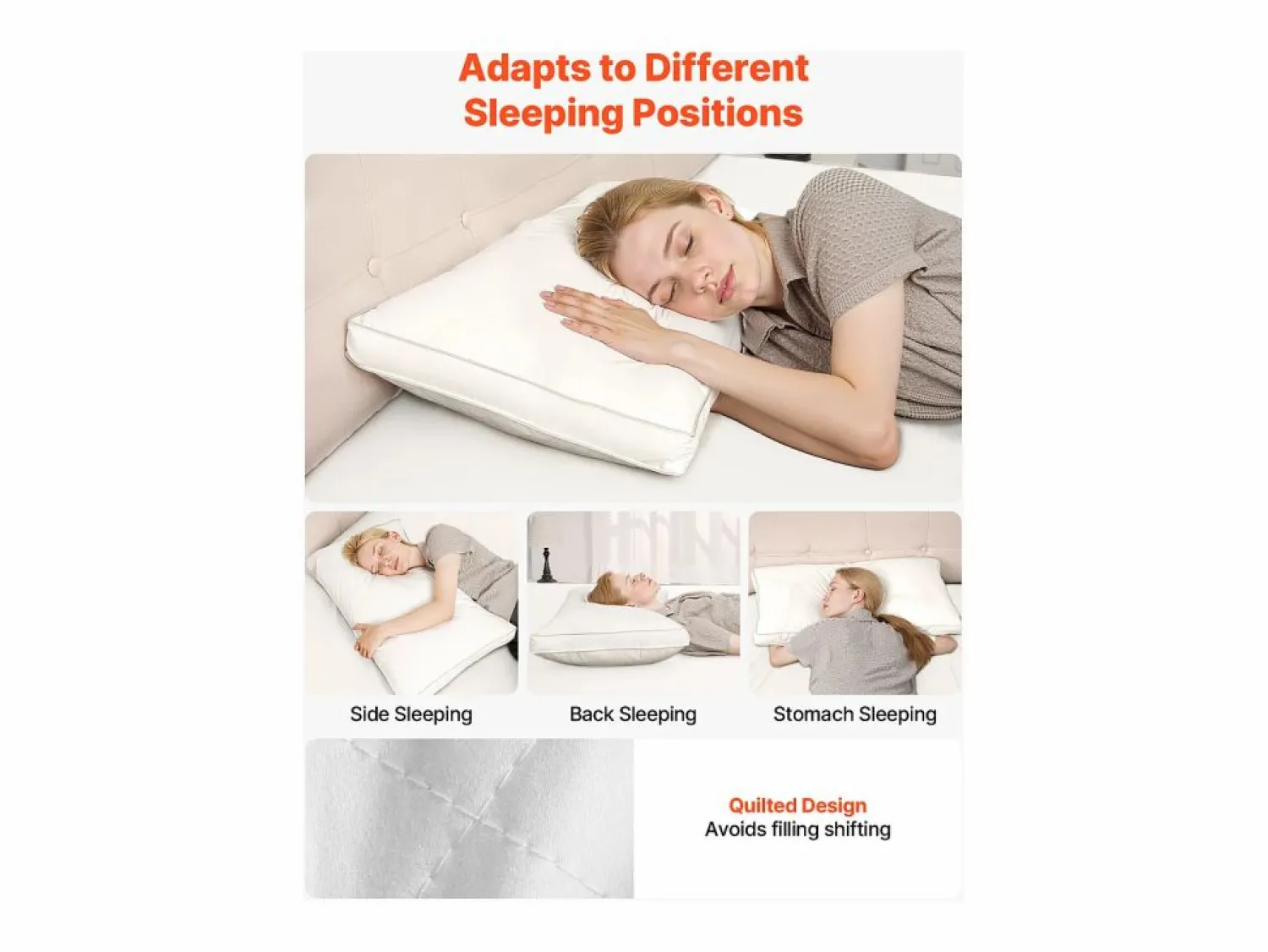 New Almohada de Plumas SucceBuy, Lote de 2, 91 x 50 cm, con Funda de Algodón, Relleno de Plumón de Ganso y Fibra Sintética, Buen Soporte, Confort Óptimo, Blanco