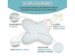 Inphysio Almohada Mariposa Plana 56x46, Espuma de Memoria, Perfil Bajo 10 cm, Multiposición, Funda de Algodón Blanco