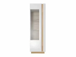Outlet Aparador - 1 puerta - Con LEDs - Blanco brillante y roble - MURARI Vitrina