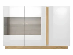 Online Vente-unique Aparador - 3 puertas - Con LEDs - Blanco brillante y roble - MURARI Color natural claro / Blanco