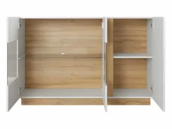Online Vente-unique Aparador - 3 puertas - Con LEDs - Blanco brillante y roble - MURARI Color natural claro / Blanco