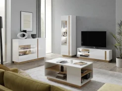 Online Vente-unique Aparador - 3 puertas - Con LEDs - Blanco brillante y roble - MURARI Color natural claro / Blanco