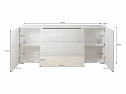 New Aparador 150 cm para salón – moderno con cajones y puertas, cuerpo roble wotan mate y frentes blanco brillo Color natural oscuro