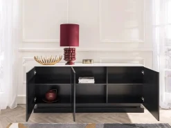 Sale Vente-unique Aparador 3 puertas con LEDs de MDF - Negro y efecto mármol blanco - DEVIKA de Pascal MORABITO Negro / Blanco