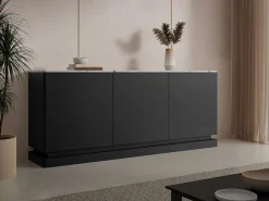Sale Vente-unique Aparador 3 puertas con LEDs de MDF - Negro y efecto mármol blanco - DEVIKA de Pascal MORABITO Negro / Blanco