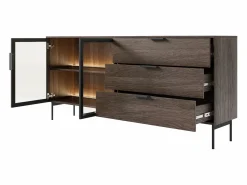Vente-unique Aparador 2 puertas y 3 cajones con LEDs - Natural y negro - FOGLERI