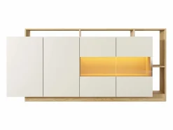 Discount Vente-unique Aparador 4 puertas y 4 nichos con LEDs - Beige y Natural claro - IDESIA Beige / Color natural claro