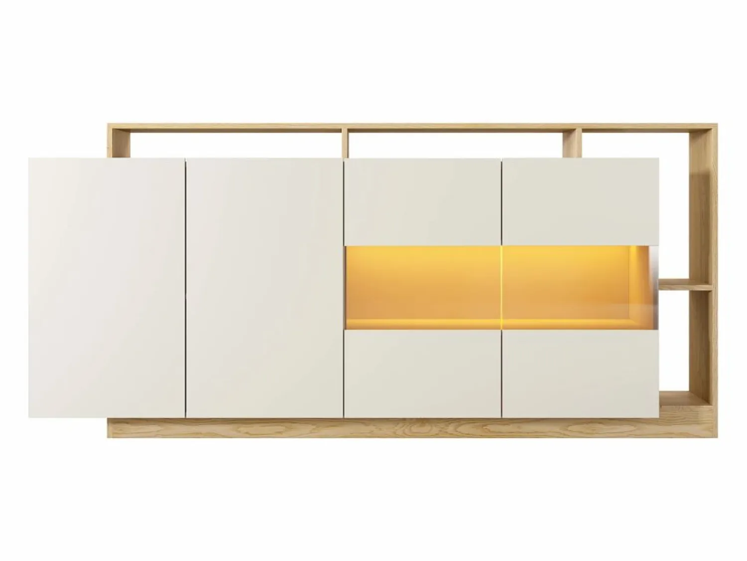 Discount Vente-unique Aparador 4 puertas y 4 nichos con LEDs - Beige y Natural claro - IDESIA Beige / Color natural claro