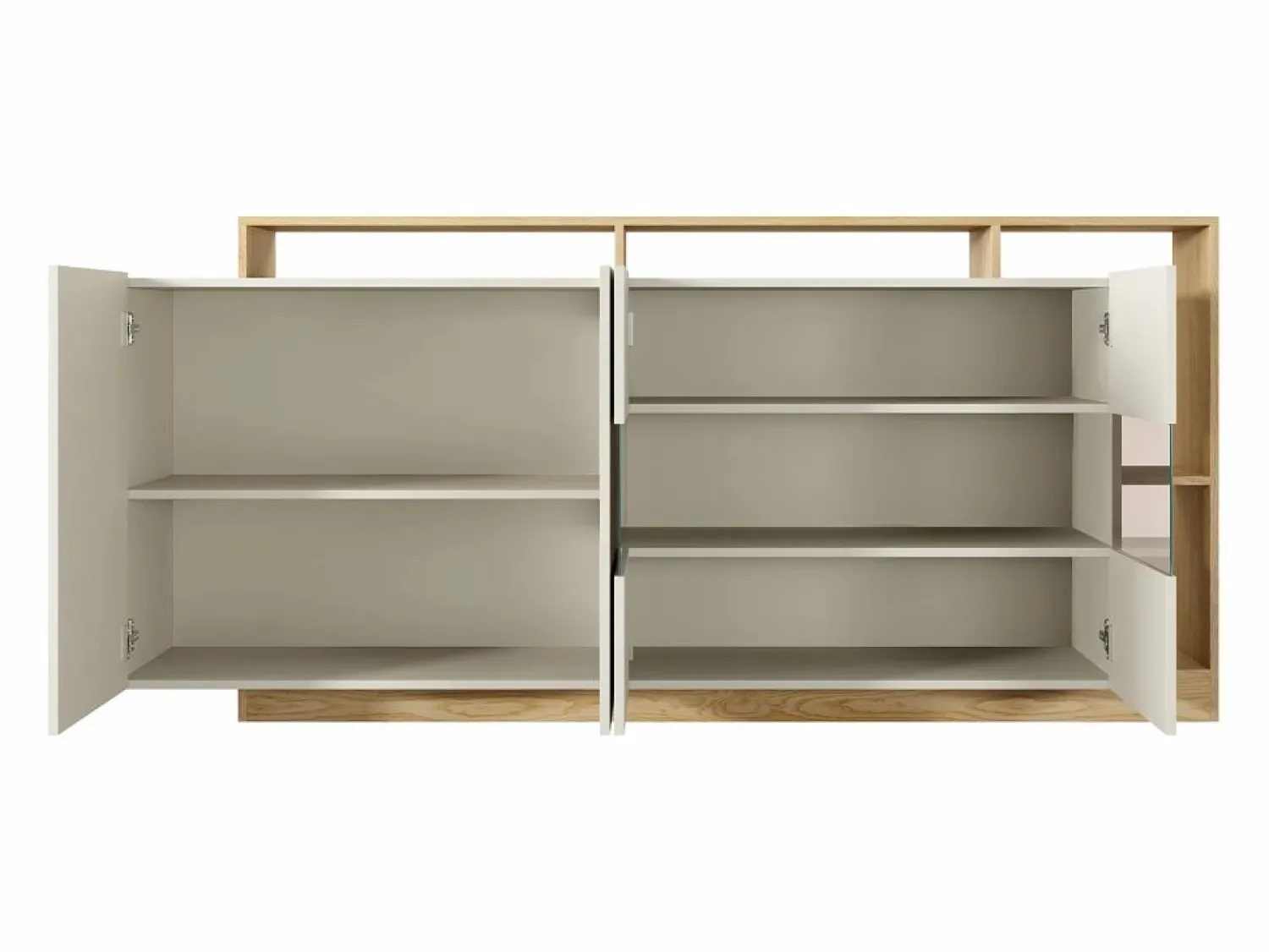 Discount Vente-unique Aparador 4 puertas y 4 nichos con LEDs - Beige y Natural claro - IDESIA Beige / Color natural claro