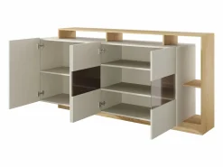Discount Vente-unique Aparador 4 puertas y 4 nichos con LEDs - Beige y Natural claro - IDESIA Beige / Color natural claro
