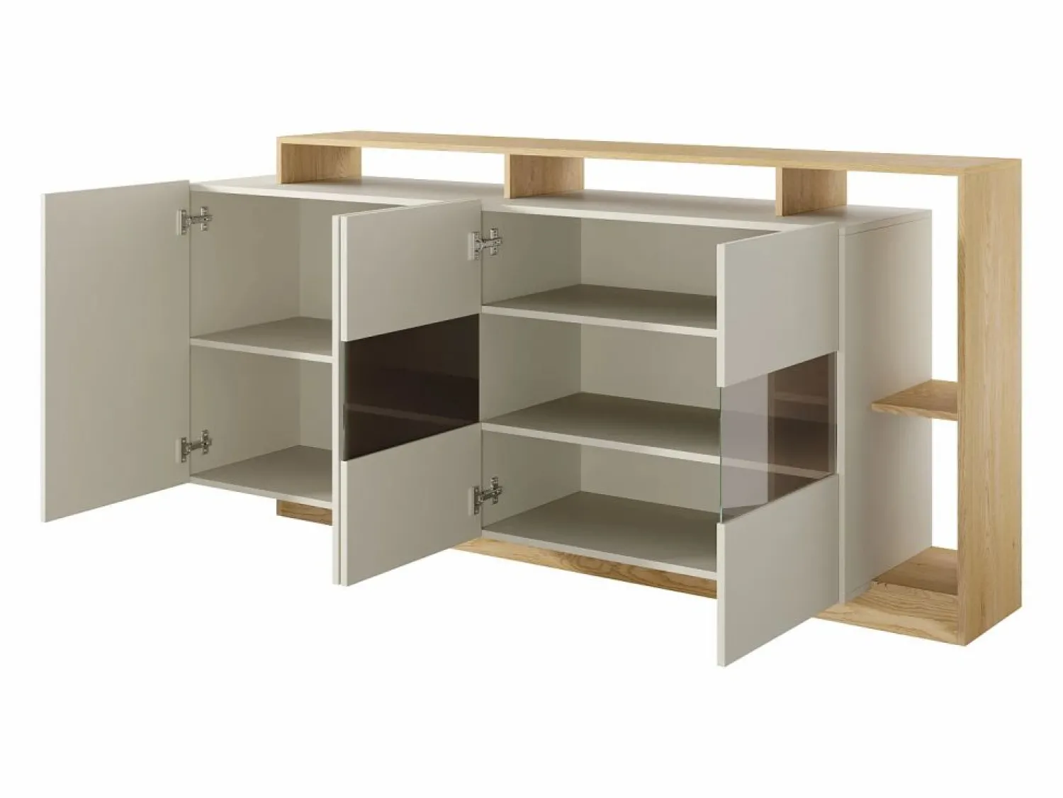 Discount Vente-unique Aparador 4 puertas y 4 nichos con LEDs - Beige y Natural claro - IDESIA Beige / Color natural claro