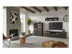 Meublorama Aparador alto colección WINDSOR. Color antracita y roble oscuro.