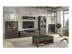 Meublorama Aparador alto colección WINDSOR. Color antracita y roble oscuro.