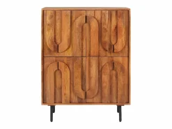 Maison Céphy Aparador alto con 4 puertas de madera de mango y metal negro - Natural - MIZORAM