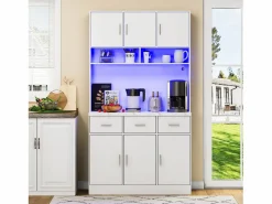 Clearance Merax Aparador alto con 6 puertas y 3 cajones - 100 x 40 x 180 cm - LED y puerto de carga - Madera MDF - Estantes regulables - Blanco