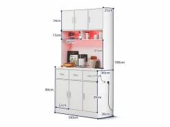 Clearance Merax Aparador alto con 6 puertas y 3 cajones - 100 x 40 x 180 cm - LED y puerto de carga - Madera MDF - Estantes regulables - Blanco