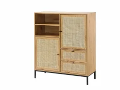 Calicosy Aparador Alto con Fachadas de Ratán Natural - L100 x H120 cm - JAYA