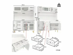 Merax Aparador alto de cocina - 145 x 39 x 171 cm - con LEDs + botellero + puertas de cristal + 3 cajones - cristal + MDF -