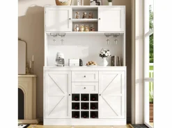 Hot Merax Aparador alto de cocina - 120 x 40 x 188 cm - con estantes regulables + botellero + 4 puertas + 2 cajones - MDF - Blanco