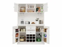 Hot Merax Aparador alto de cocina - 120 x 40 x 188 cm - con estantes regulables + botellero + 4 puertas + 2 cajones - MDF - Blanco