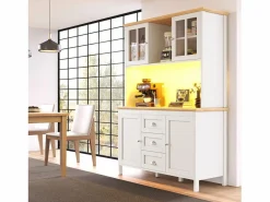 New Aparador alto de cocina - 120 x 40 x 179 cm - con LEDs + 4 puertas + 3 cajones + balda - MDF + metal - Aparador De Cocina