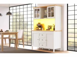 New Aparador alto de cocina - 120 x 40 x 179 cm - con LEDs + 4 puertas + 3 cajones + balda - MDF + metal - Aparador De Cocina