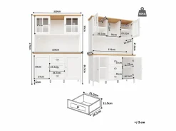 New Aparador alto de cocina - 120 x 40 x 179 cm - con LEDs + 4 puertas + 3 cajones + balda - MDF + metal - Aparador De Cocina