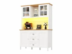 New Aparador alto de cocina - 120 x 40 x 179 cm - con LEDs + 4 puertas + 3 cajones + balda - MDF + metal - Aparador De Cocina