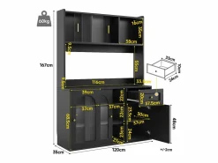 Best Aparador alto de cocina - 120 x 35 x 167 cm - con estantes regulables + 3 puertas + 1 cajón + LED - MDF + PB - Aparador De Cocina