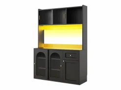 Best Aparador alto de cocina - 120 x 35 x 167 cm - con estantes regulables + 3 puertas + 1 cajón + LED - MDF + PB - Aparador De Cocina