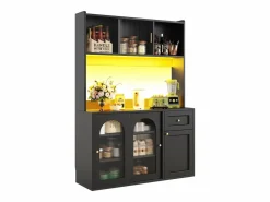 Best Aparador alto de cocina - 120 x 35 x 167 cm - con estantes regulables + 3 puertas + 1 cajón + LED - MDF + PB - Aparador De Cocina