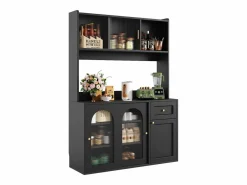 Best Aparador alto de cocina - 120 x 35 x 167 cm - con estantes regulables + 3 puertas + 1 cajón + LED - MDF + PB - Aparador De Cocina