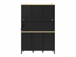 New Merax Aparador alto de cocina - 120 x 40 x 179 cm - con LEDs + 4 puertas + 3 cajones + balda - MDF + metal - Negro
