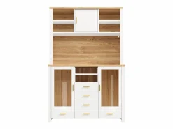 New Aparador alto de cocina - 120 x 40 x 188 cm - estilo rústico - con LED + 6 cajones + 3 puertas + estantes - MDF - Aparador De Cocina