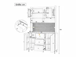 New Merax Aparador alto de cocina - 140 x 40 x 190 cm - con 3 cajones + 5 puertas + estantes - MDF - Blanco