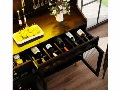 Clearance Aparador alto de cocina - 145 x 39 x 171 cm - con LED + botellero + puertas de cristal + 3 cajones - cristal + MDF - Aparador De Cocina