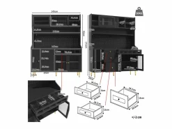 Clearance Aparador alto de cocina - 145 x 39 x 171 cm - con LED + botellero + puertas de cristal + 3 cajones - cristal + MDF - Aparador De Cocina