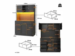 Merax Aparador alto de cocina - 120 x 40 x 183,5 cm - con LED + USB + puertas magnéticas + 8 cajones - MDF -