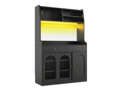 Merax Aparador alto de cocina - 120 x 40 x 180 cm - con estantes regulables + 2 cajones + 3 puertas + LED - MDF + PB -