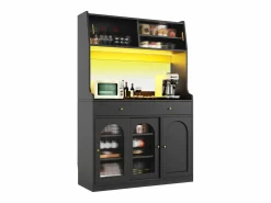 Merax Aparador alto de cocina - 120 x 40 x 180 cm - con estantes regulables + 2 cajones + 3 puertas + LED - MDF + PB -